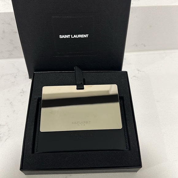 Saint Laurent "For You" YSL Black Leather Metal Purse Travel Compact Mirror NIB - Picture 7 of 8